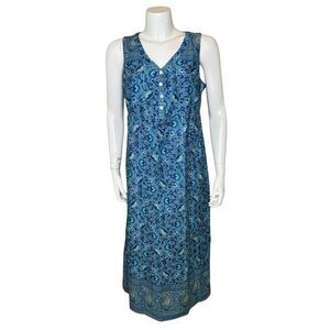 Pure Jill Blue Floral & Paisley Maxi Dress Size Petite S Fully Lined 100% Cotton